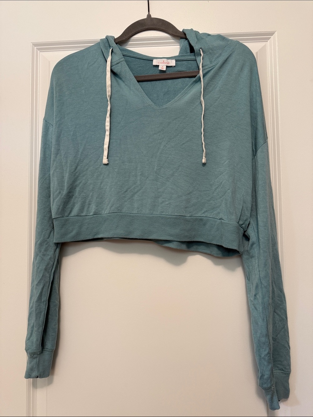 Colsie Teal Cropped Hooded Sweatshirt